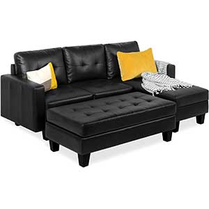 Tufted Faux Coffee Table with Sectional | 3-Seat | L-Shape