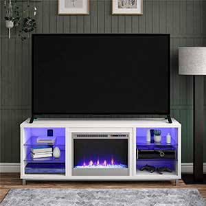 Ameriwood Home Modern TV Stand | LED Shelves | Lumina Fireplace